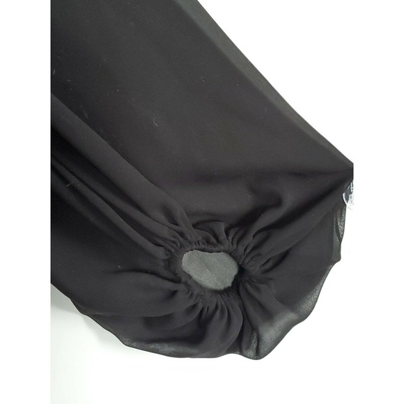 Nha Bhanh Sheer Small Button Down Black Shirt Circles w/Gold Trim Pussy Bow - Picture 3 of 10